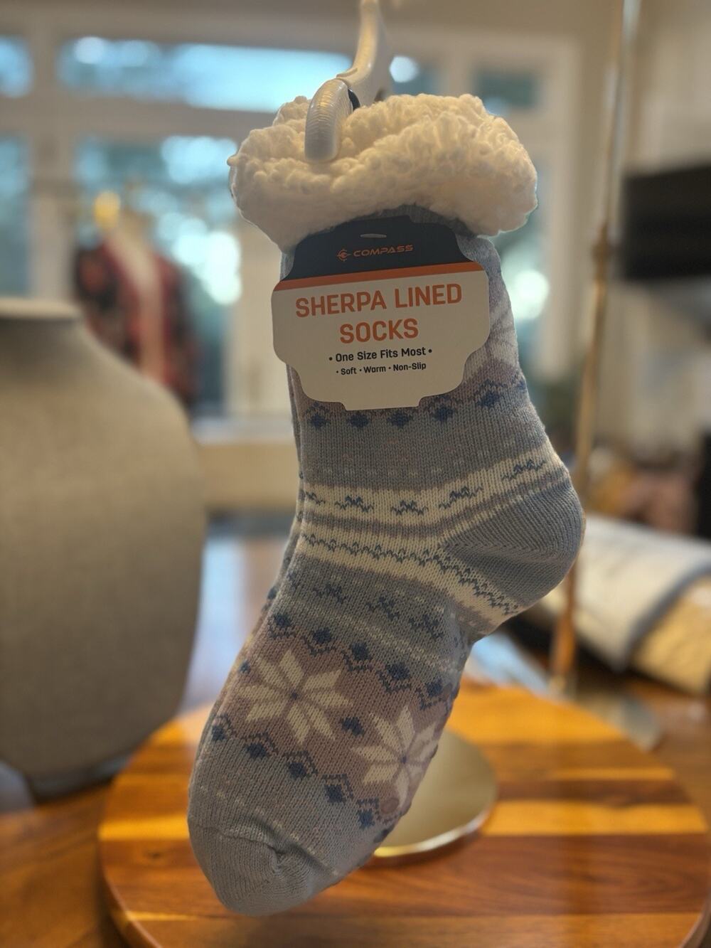 Compass Pastel Women’s Sherpa Lined Thermal Socks Non-Slip Fair Isle Snowflake